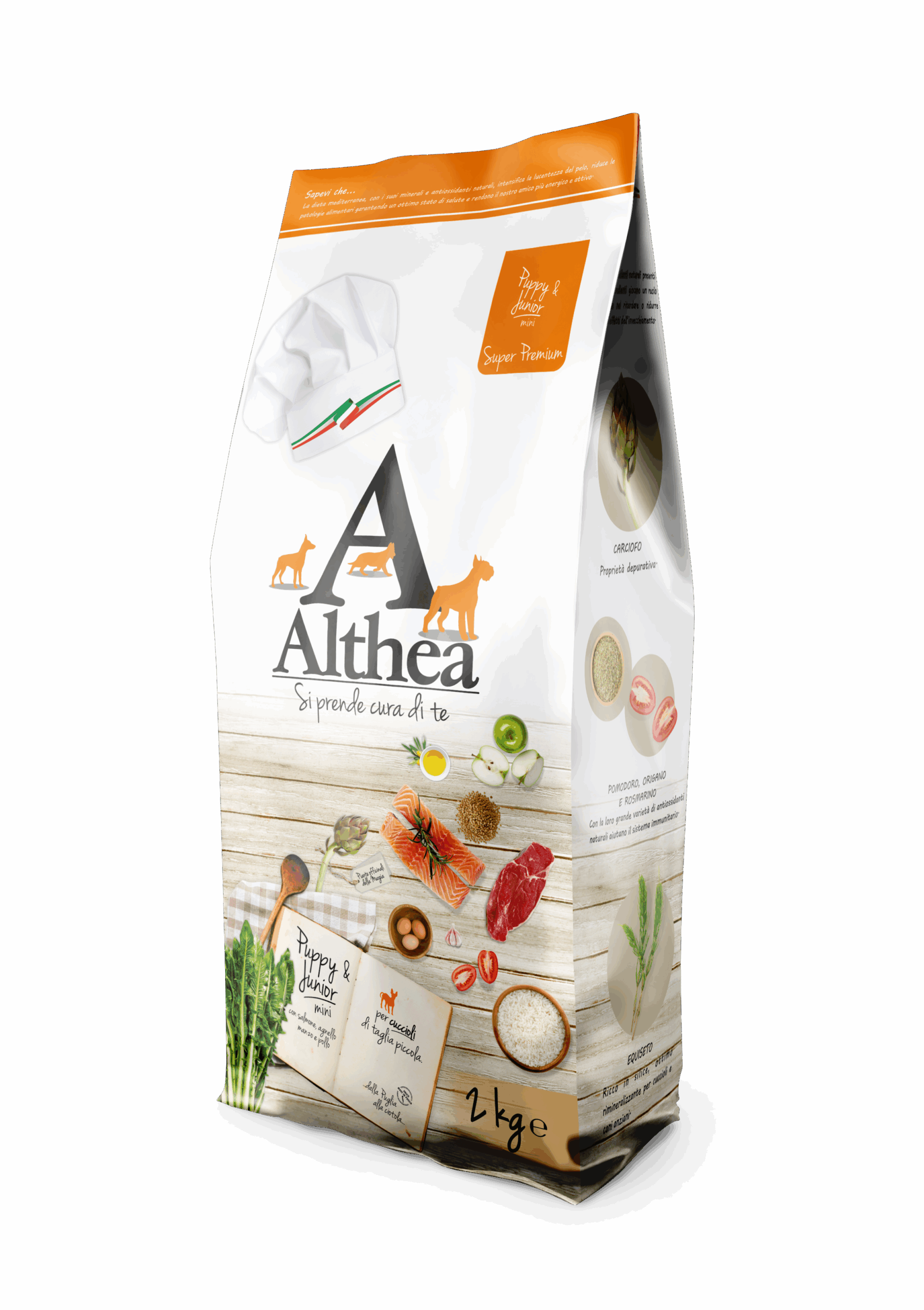 SACCO PUPPY 2 KG 2 ALTHEA STARTER JUNIOR 14KG PAC.- Hrană uscată super-premium pentru PUPPY de la 4 săptămîni talie mică/medie/mare și JUNIORI de la 8 săptămâni talie mică, femele gestante și în lactație-14 kg (pachet 7×2kg) - imagine 1
